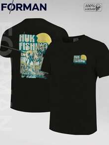 Camiseta Gráfica de Algodón para Hombre, Estampado de Doble Cara, Estilo Casual, Manga Corta, Ideal como Regalo para el Día del Padre, Ropa Masculina de Local Boy Outfitter Dog Moon Camo - Negro 5 - Ver 1
