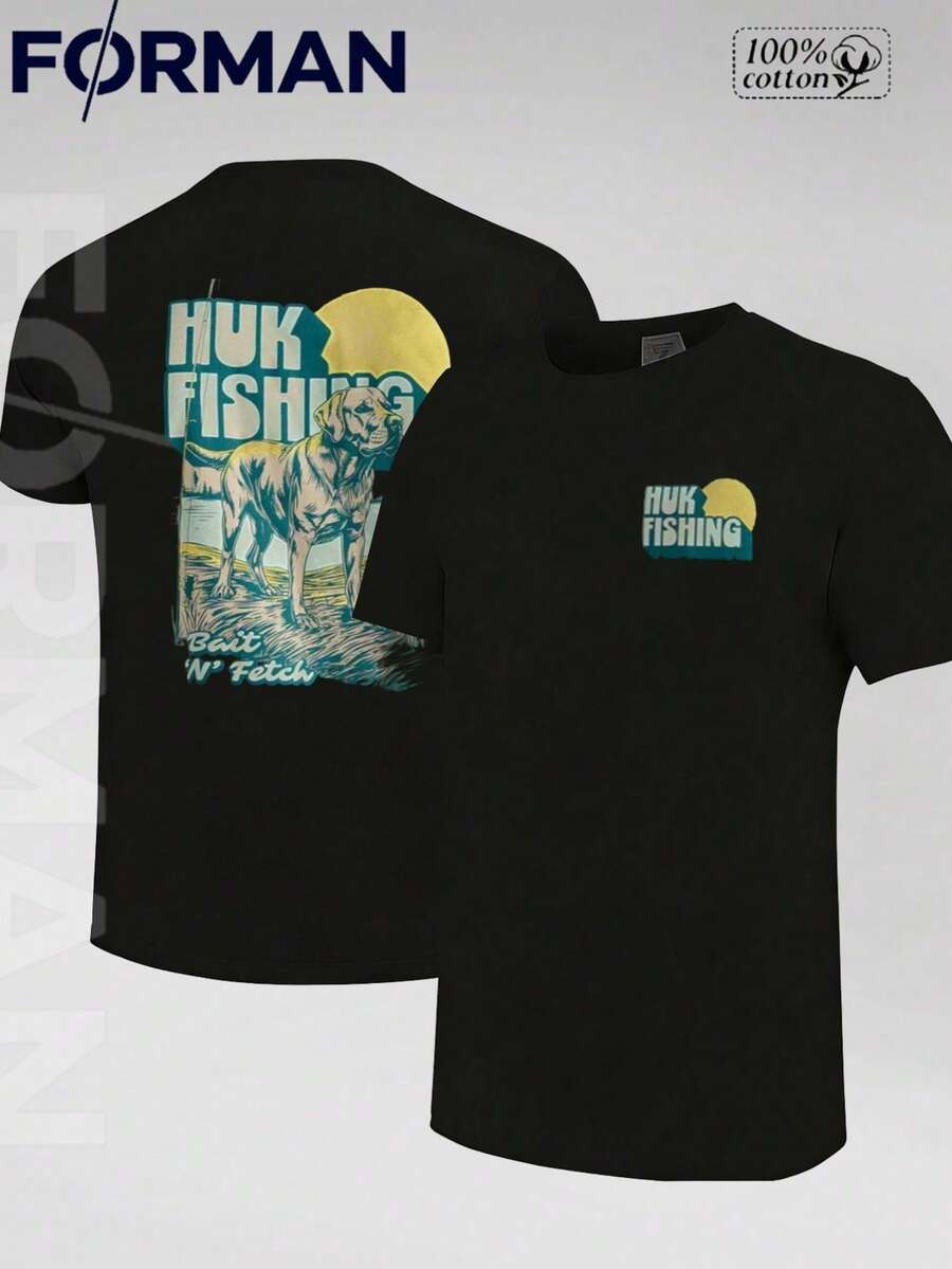 Camiseta Gráfica de Algodón para Hombre, Estampado de Doble Cara, Estilo Casual, Manga Corta, Ideal como Regalo para el Día del Padre, Ropa Masculina de Local Boy Outfitter Dog Moon Camo - Negro 5 - Ver 1