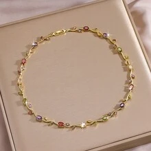 1 Pieza Collar de Lujo Brillante con Tulipán de Circonita Cúbica para Mujeres Color Dorado CZ Cristal Gargantilla Joyería de Moda para Boda Regalos - Oro, rojo y verde - Ver 8