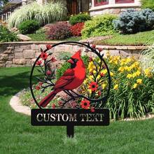 1 pieza Estaca de jardín de metal con nombre personalizado de cardenal, decoración de patio exterior con nombre de familia personalizado, estaca de césped y patio de cardenal, regalo para entusiastas de la jardinería, estaca de decoración de jardín - Multicolor - Ver 1
