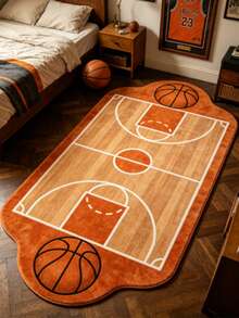 1pc Basketball Court Shaped Decorative Rug, Bedroom Decor, Floor Mat, Carpet, Home Decor, Living Room Rug, Small Living Room Rug, Bedroom Carpet, Living Room Home Decor, Outdoor Rug, Washable Carpet - Multicolor 2 - View 5