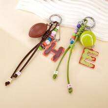 Personalized Mini 3D Sports Ball Bag Charms, Creative Acrylic Letter Pendant Keychain, Backpack & Mobile Phone Hanging Ornaments For Sports Fans Students - K6041 Letter H + Rugby Ball Keychain - View 6