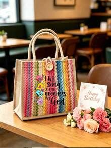 Women's Mini Handbag, Poem Print Bird Pattern Closure Tote Bag - Suitable For Church, Daily Commute, Easter Gift - Multicolor - View 2