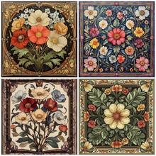 1 Set 46*46cm/18.11*18.11inch Vintage Floral Cross Stitch Kit (Semi-Finished), DIY Art Needlework Materials, 11CT Cross Stitch Decorative Painting, Creative Handmade Gift. Complete Set Home Decor Printed Cross Stitch Crafts, Suitable For Home Decor Knitting Art. Frame Not Included - Retro Floral - View 2