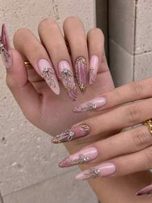 10Pcs Bow Nail Charms, Gold & Silver Tone Alloy Rhinestone Bow Nail Art Decorations, Luxury 3D Bow Nail Accessories For DIY Manicure & Press On Nails - Multicolor - View 3