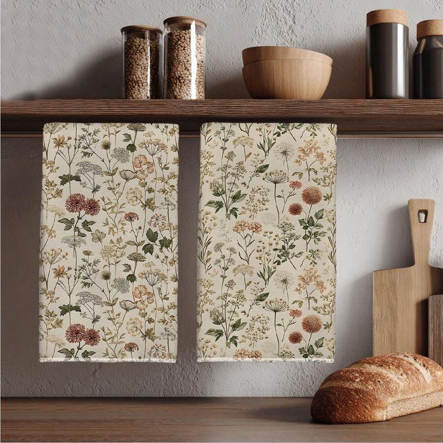 2pcs Vintage Floral Seamless Pattern Kitchen Towels, Rectangular Microfiber Dish Cloths, Dish Towels, Scrubbers, Hand Towels, Cooking Baking Tea Towels, Kitchen Decor, Housewarming Gift, Birthday Gift, Bathroom Cleaning Cloths, Decorative Towels - Multicolor - View 1