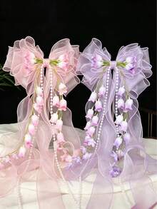 1pc Children's Hair Accessory Spring Fresh Small Bow Hair Clip Girls Hair Accessory Matching Sweet Orchid Headband And Forest Style Pearl Tassel Hair Decoration (Actual Product May Have Slight Color Difference From Image) - Multicolor - View 13