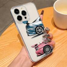 1 pieza Funda de teléfono con patrón de carreras negro & plateado compatible con teléfonos Apple - Multicolor - Ver 3