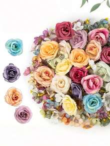 50/100PCS Mixed Color Artificial Flower Heads Set, Faux Decorative Flower Heads For Wedding Decoration, Room Decor, Tabletop Wall Decor, Home Ornament, Cake Decoration DIY, Birthday, Holiday Gift - Multicolor - View 2