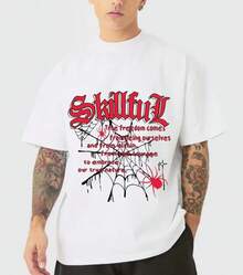 Skillful Spider Web Graphic Tee – Pink Gothic Y2K Streetwear Top - White - View 2