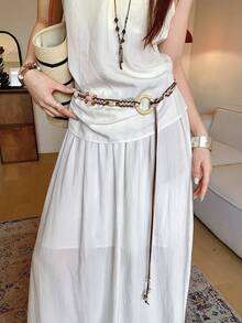 1pc Coffee Brown Polyester Fiber Women's Bohemian Handmade Woven Waist Rope - Coffee - View 4