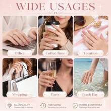 300/10pcs Handmade Medium Coffin Press-On Nails, Glittery Pink French Design Nails, Perfect For Girls, Summer Look, Easy-To-Wear Fake Nails For Vacations And Trips, Stylish Nail Products For Travel - Baby Pink - View 5