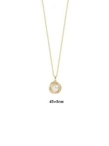 Colar duplo simples com pérolas artificiais e strass, elegante e com corrente para clavícula, acessório perfeito para o Dia dos Namorados (1 peça). - Ouro - Ver 6