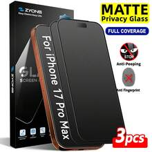 ZYONS 3片裝霧面隱私螢幕保護貼，適用於 17 Pro Max 6.9吋強化玻璃，全覆蓋防窺、防盜、防眩光、9H+硬度、防指紋，相容手機殼，適用於 17 Pro Max、17 Air、16 Pro Max/16 Pro/16 Plus/16/15 Pro Max/14 Pro Max - 黑色 - 查看 29