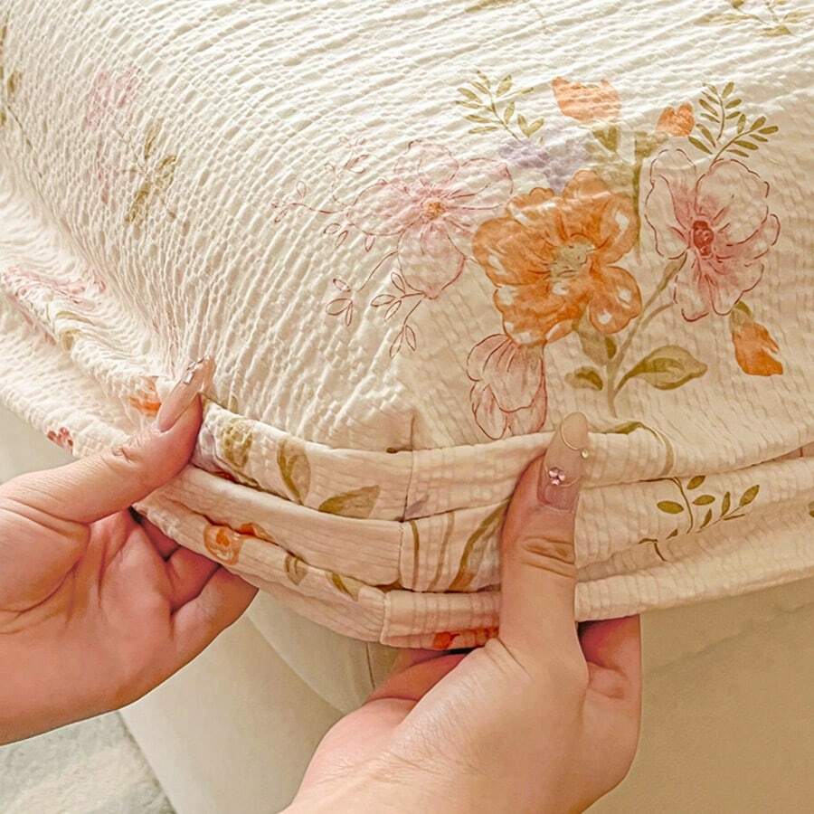 1件白色背景植物、波浪心形、灰白格紋、藍玫瑰、草莓、波點熊圖案單人床包布，全新超柔軟水洗軟雲系列，不含枕套，泡泡工藝清新數位印花床包，單人床墊防塵套，防滑固定床單，適用於學生宿舍、酒店、單人床、雙人床、家庭使用，四季皆宜，可機洗，選擇正確的床單能讓您的臥室整潔美觀，讓您的睡眠更舒適