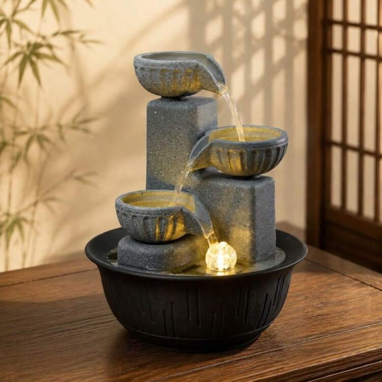 New Creative 3-Tier Desktop Water Fountain Decor, Indoor Water Circulation Water Feature Ornament, Humidifying Decoration For Baby Room, Living Room, Entryway, Housewarming Gift - T007 - View 4