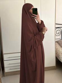 1件穆斯林女款祈禱頭巾，寬鬆長袍設計，隱私性佳，高級吉爾巴布伊斯蘭服飾 - 彩色 - 查看 7