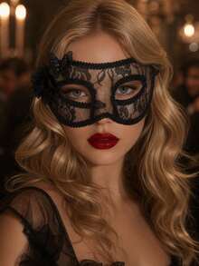 1pc Women's Black & White Party Sexy Vintage Masquerade Performance Mask, Semi-Transparent Floral Pattern Half Face Mask With Tie, Eye Mask, All Season - Multicolor - View 4