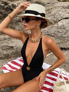 1pc Bohemian French Style Raffia Bow Straw Hat For Women, Summer Beach Sun Protection Panama Hat - Multicolor - View 2
