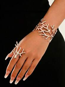Set de 1 sau 2 piese, brățară tip manșetă deschisă și inel, sexy, elegant și la modă, multicolor, stil punk european și american, modele asimetrice geometrice cu romb, stea de mare, inimă și coral patchwork, mărime reglabilă, potrivit pentru toate tipurile de corp, set de bijuterii la modă pentru femei sexy, perfect pentru petreceri, baluri, sărbători, vacanțe și toate anotimpurile - Aur roz - Vizualizare 12