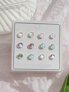 6 Pairs Boxed Gradient Multicolor Fashion Stud Earrings For Women, Suitable For Daily Wear, Casual, Vacation, Travel, Jewelry Gift - Multicolor - View 3