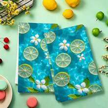 1 pieza/2 piezas/4 piezas Paños de cocina de poliéster, estampado de lima fresca y floral, tela suave, absorbente y de secado rápido, lavable y reutilizable, adecuado para la limpieza de la cocina y la decoración del hogar - Multicolor - Ver 11