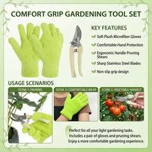 Gardening Gloves Set With Pruning Shears, Suitable For Plant Dusting And Cleaning - 2 Gloves + 1 Pair Of Pruning Shears - View 6