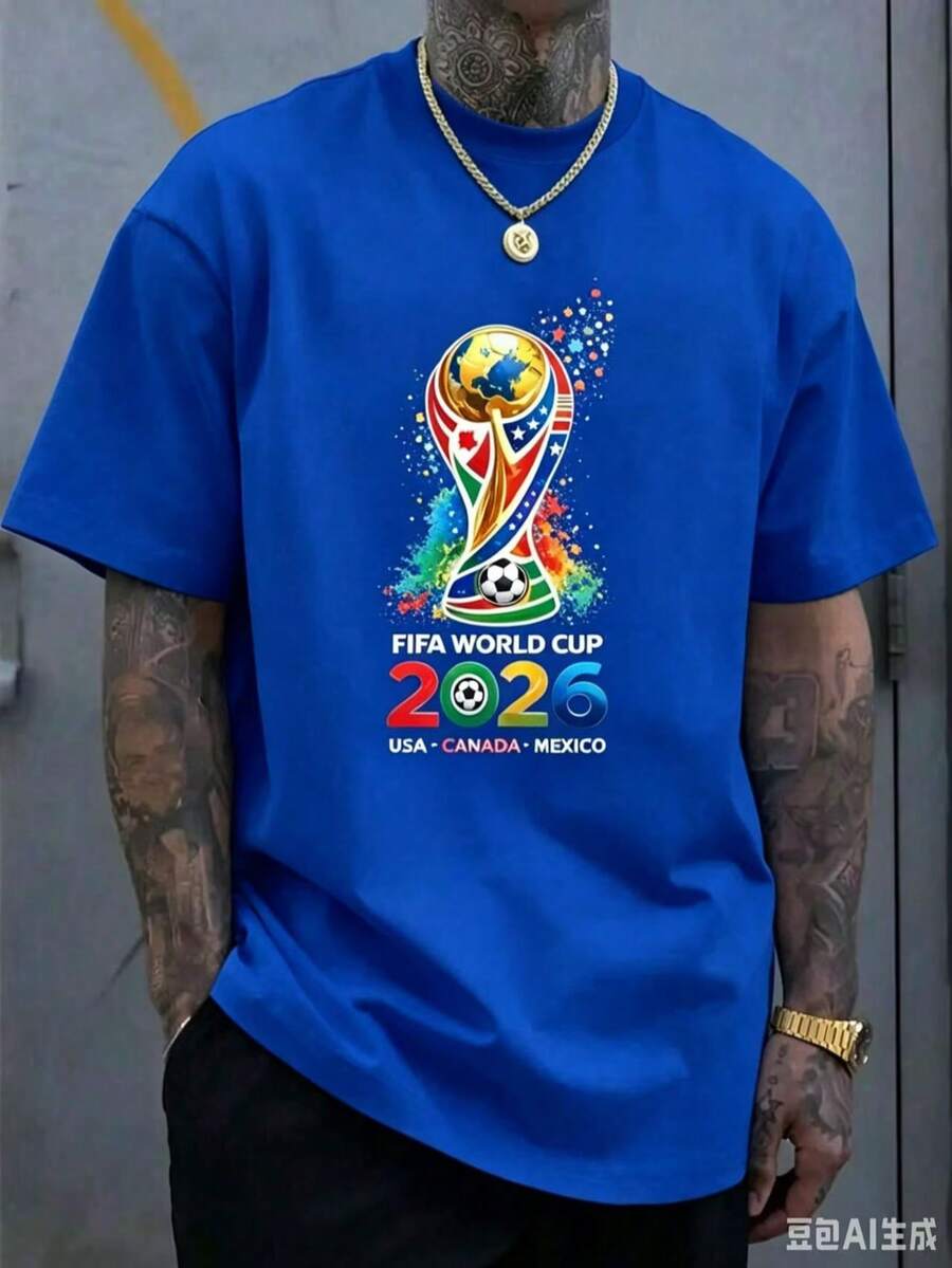 [Official FIFA World Cup Licensed]World Cup T-Shirt, Unisex, 2026 Football Jersey, USA, Canada, Mexico Styles, Fan Gift, Fan Apparel, Single Piece - 藍色2 - 查看 1