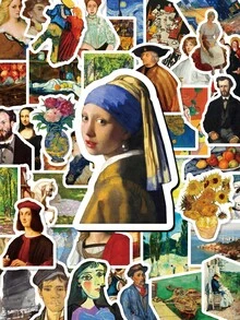 50Pcs Famous Classic Art Painting Stickers, Iconic Masterpieces By Van Gogh,  & Vermeer, Perfect For Journal Collage, Masterpiece Art Decals For Journal, Water Bottle, Laptop, Scrapbook - Multicolor - View 6