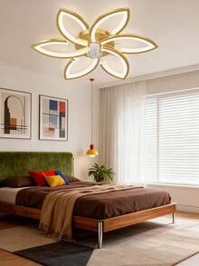 Flower Shape Flush Mount Ceiling Fan With LED Light, 3 Color Dimmable Low Profile Fan Ceiling Lamp, Quiet Adjustable Speed Non-Glaring Light For Bedroom, Living Room - Multicolor - View 8