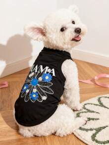 1pc Summer Floral Daisy Pattern "Mama" Letter Pet Vest, Physical Flea Repellent, Reduce Shedding, Heat Insulation & Breathable, Suitable For Small & Medium Dogs & Cats, Indoor & Outdoor Use - Black - View 5