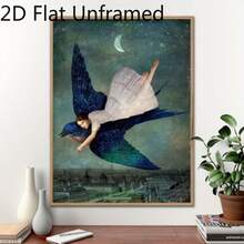 1pc Waterproof Frameless Ar,Modern Abstract Bluebird And Girl Canvas Poster-Woven Fabric Canvas Wall Art Prints, Kitchen Decor, Living Room Wall Art, Wall Prints, House Decor, Room Stuff, Vintage Decor - Cartoon - View 5