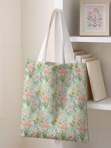 1pc Floral Print Tote Bag, Lightweight , Multi-Use Shoulder/Hand Bag For Students, Commuting & Daily Shopping - Multicolor - View 7