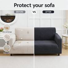 1 pieza Funda de sofá de terciopelo de maíz, funda elástica de felpa suave para sofá, resistente a arañazos de gato y pelo de mascota, protector de muebles lavable con protección completa antideslizante para 1-4 plazas para decoración del hogar - Funda de sofá de vellón de maíz - Ver 3