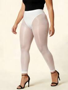 Legging Pendek Mengkilap untuk Sehari-hari, Pinggang Tinggi Halus dan Nyaman, Lapisan Dasar Mengkilap Serbaguna, Cocok untuk Kantor, Makan Siang Santai, dan Acara Kasual. - Putih - View 3
