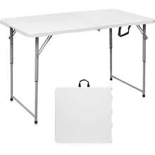 VJND Folding Table 4 Foot Portable Heavy Duty Plastic Fold-In-Half Utility Table Small Indoor Outdoor Adjustable Height Folding With Carrying Handle, Camping And Party,White |   Portable - 白色 - 查看 1