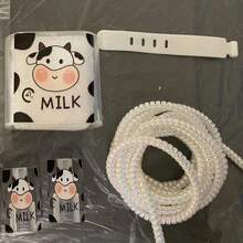 5入 TPU 保護套適用於 iPhone 18W/20W 充電器，防摔防刮，卡通牛 INS 可愛風，數據充電線收納整理套，防斷防損保護套，手機配件裝飾，女孩理想禮物 - 多色乳牛 - 查看 2