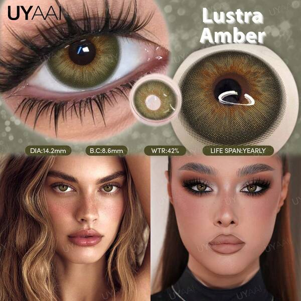 UYAAI 1 par de lentes de contacto de hidrogel suave desechables anuales de 14.2 mm con 42% de contenido de agua en color melocotón y verde, ultra cómodos para uso diario en el trabajo, vacaciones, ocio y estilo callejero