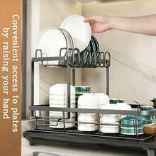 Large Capacity 2-Tier Dish Drying Rack With Drainboard, Kitchen Counter Organizer For Plates, Bowls, Cups, Utensils & Cutting Board - View 5