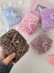 1pc Cute Pink Leopard Print Fluffy Plush Coin Purse Snap Button Mini Zipper Wallet Small Card Storage Pouch Purse Wallet - Multicolor - View 2