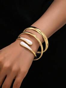 3pcs/Set Luxury Round Golden Bangle Bracelets Set For Women, Suitable For Formal Occasions, Weddings, Parties, Gifting - Silver - View 15