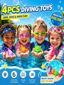 4pcs Pool Toys (1 Salamander * 1 Turtle * 1 Lobster * 1 Seahorse, Random Color) Seahorse, Turtle, Lobster Sink In Water, Only Salamander Spins And Rises. Diving Set, Diving Pool Toys, Bathtub Toys, Swimming Pool Toys, Swimming Toys, Suitable For Children's Diving Sports And Breath-Holding Practice, Summer Beach Water Games, Children's Birthday Gift, Water Party Entertainment - Multicolor - View 3