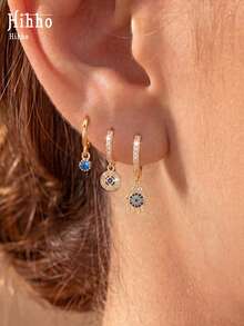 Hihho 1 Pair Classic Fashion Retro Evil Eye Ear Cuff Earrings Set, Sparkling Zirconia Inlaid Wisdom Eye Charm, Exquisite Women's Fashion Jewelry Earrings Suitable For Daily, Holiday, Party Decoration And Gift - Earrings Set - View 4