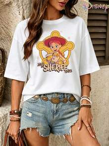Disney Toy Story Official Version Jessie Sheriff Era T-Shirt, Cotton Women's T-Shirt, Suitable For Fashionable Casual Wear - 白色 - 查看 4