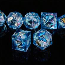 7pcs Liquid Core Dice Set, Resin Polyhedral RPG Dice, Sharp Edges, Handmade Role-Playing Game Accessories, Suitable For Christmas, Birthday, Holiday Events, Party Supplies, Board Games, Valentine's Day, Gift, Spring - Multicolor - View 2