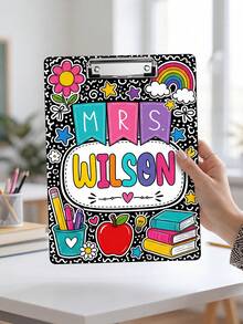 1pc Customized Teacher Name Whiteboard, Colorful Graffiti Rainbow Apple Floral Decor Whiteboard, Teacher Appreciation Gift, Back To School Gift, Classroom Whiteboard, Teacher Gift, Elementary Teacher Year-End Gift, Classroom Essential - Multicolor - View 4