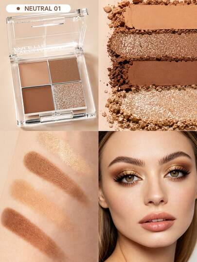 Paleta de sombras de ojos FV de 4 colores, acabado mate y metálico natural, alta pigmentación, larga duración, resistente a las manchas y fácil de difuminar, adecuada para moda Y2K, fiestas, regalo de cumpleaños, cosméticos, maquillaje, pintura facial