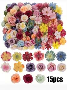50/100PCS Mixed Color Artificial Flower Heads Set, Faux Decorative Flower Heads For Wedding Decoration, Room Decor, Tabletop Wall Decor, Home Ornament, Cake Decoration DIY, Birthday, Holiday Gift - Multicolor - View 9