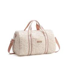 Pink Floral Quilted Travel Luggage Bag, Large Capacity Weekend Overnight Bag With Detachable Shoulder Strap, Casual Travel Tote Bag - Multicolor - View 3