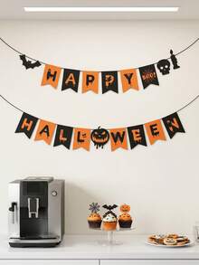 2pcs-Happy Halloween Bunting, Halloween Banner, Pumpkin Ghost Bat Paper Garland, Suitable For Indoor Halloween Party, Halloween Home Decor, Fireplace, Wall, Porch, Haunted House And Gothic Theme Decoration, Home Decor Living Room, Room Decoration, Halloween Holiday Home Decor, Halloween Festival Accessories Party Supplies, Holiday Background Decoration Banner, My Recent Halloween Order - Multiple Styles - View 8